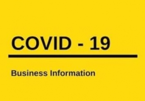 Yellow color Covid-19 banner with business information text